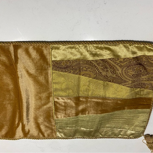 Table runner w/ blocks of gold, paisley & velvet, bound with gold metallic braid - Picture 6 of 11